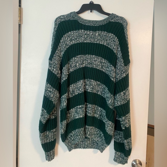 Vintage Trend Basics Womens Green White Striped Knit Sweater Size XL Grandpa - Picture 1 of 5